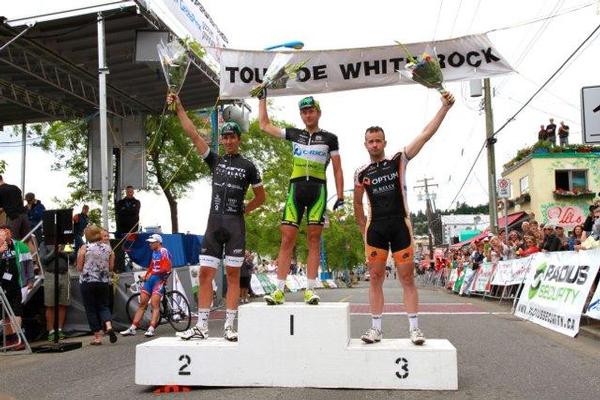 Joseph Copper on the podium at Tour de White Rock with Christian Meier (Orica-GreenEDGE) and Ken Hanson. 